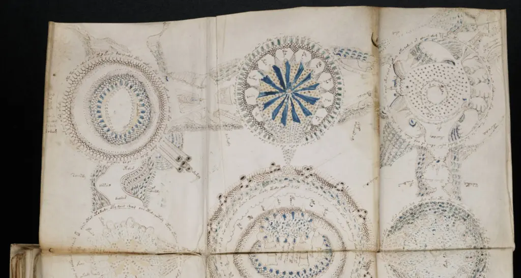 Pagina dei rosoni ripiegati del manoscritto Voynich, Beinecke MS 408