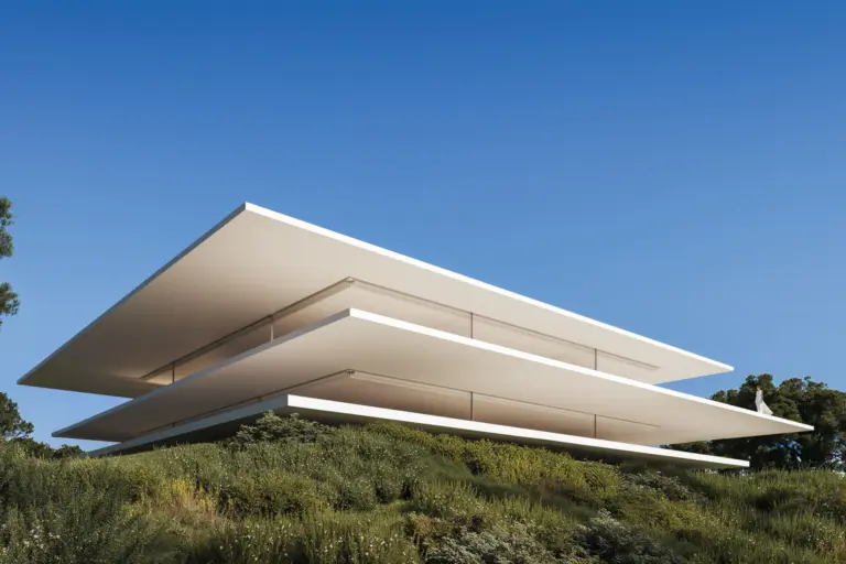 La residenza Strato di Fran Silvestre Arquitectos vista dal fianco della collina, a La Zagaleta